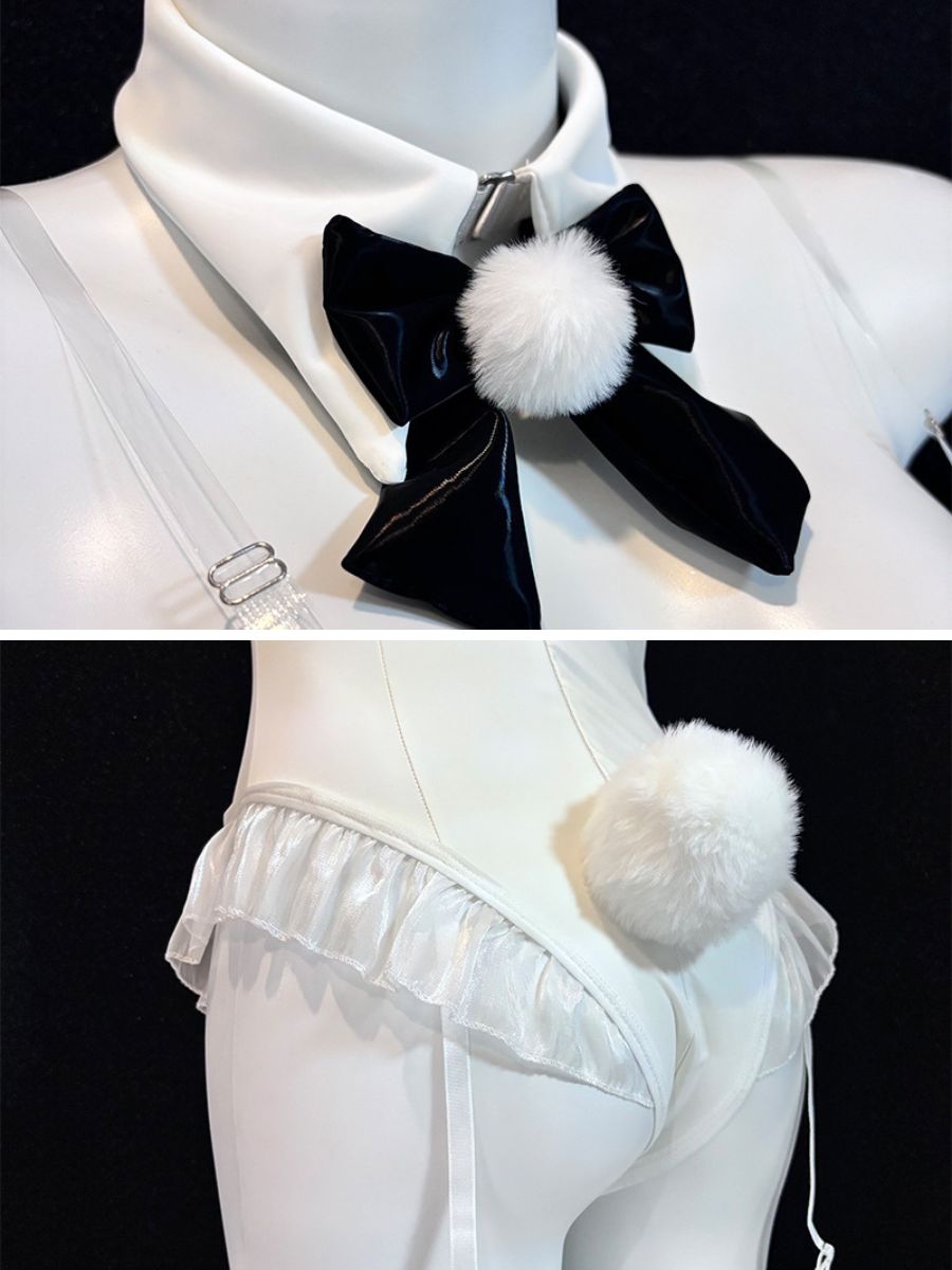 White Bunny Girl Bodysuit Lingerie Anime PU Leather Rabbit Cosplay Outfit