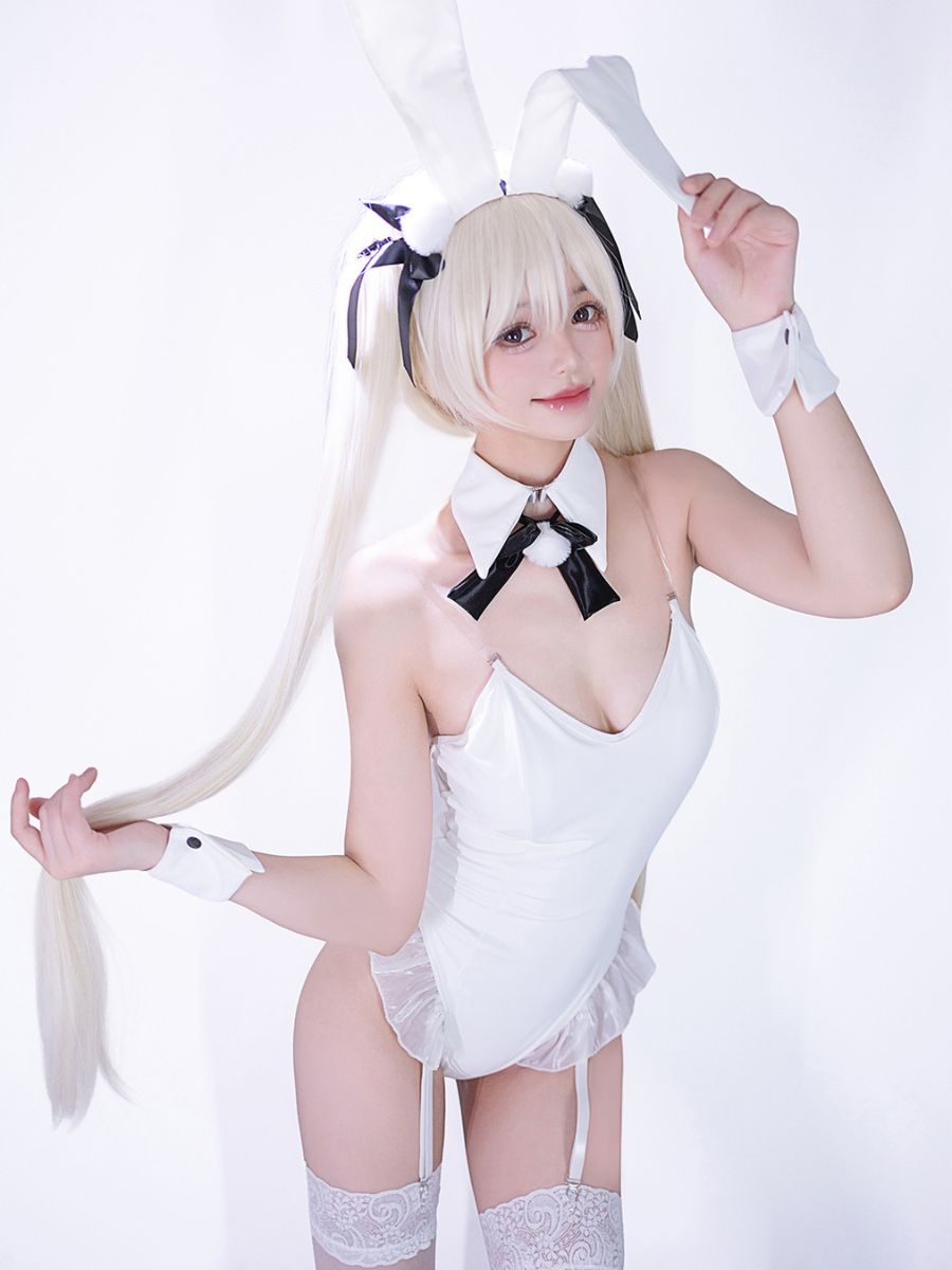 White Bunny Girl Bodysuit Lingerie Anime PU Leather Rabbit Cosplay Outfit