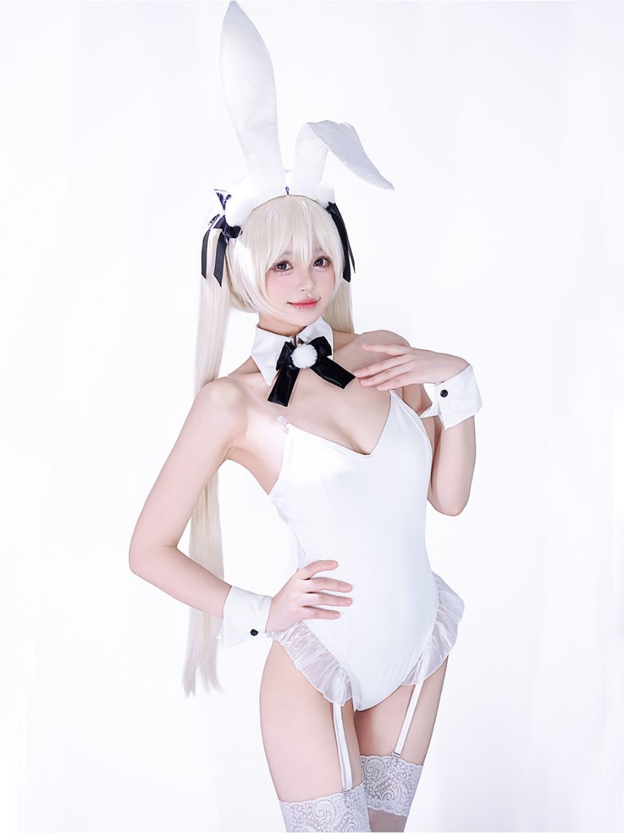 White Bunny Girl Bodysuit Lingerie Anime PU Leather Rabbit Cosplay Outfit