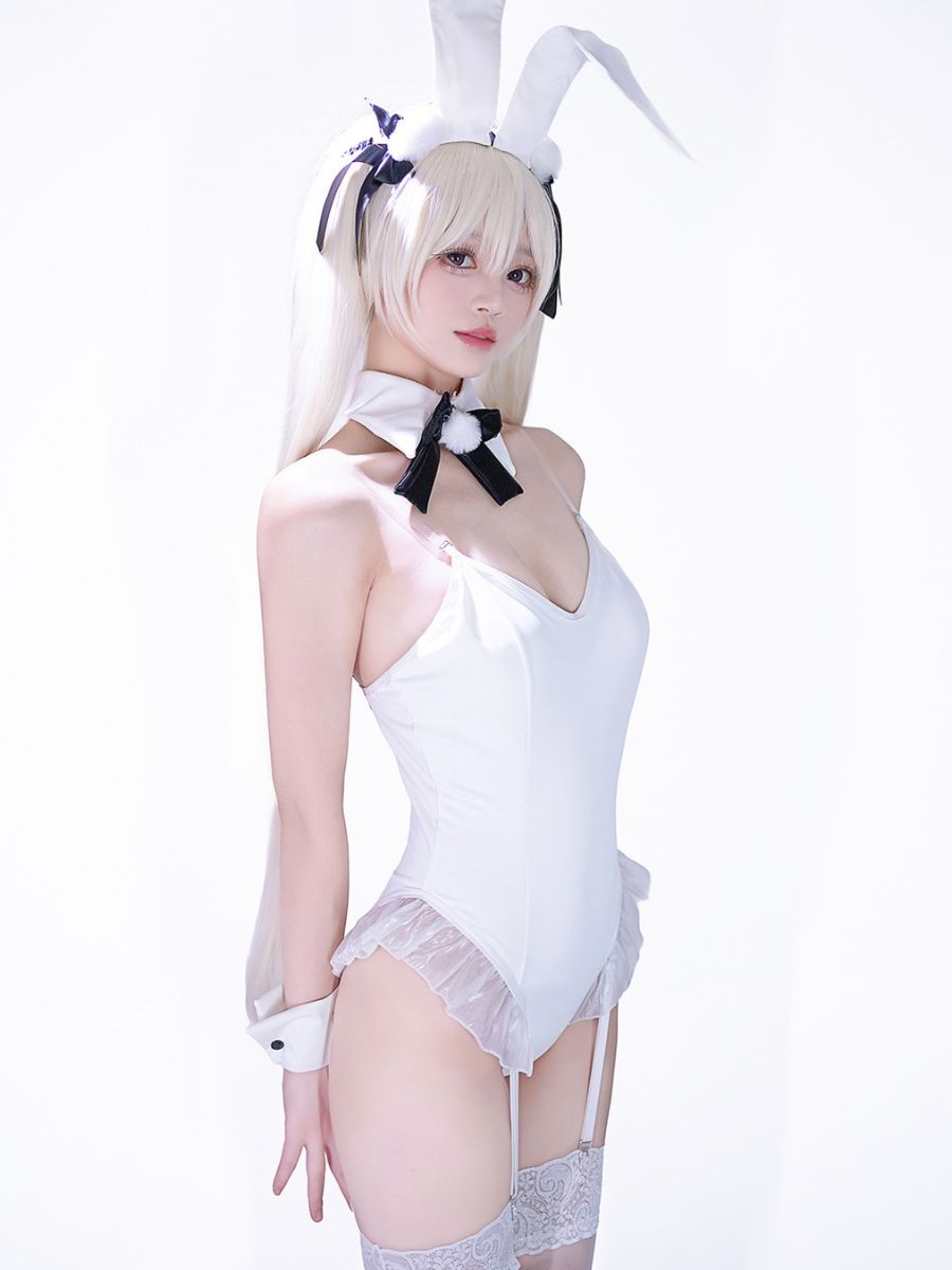 White Bunny Girl Bodysuit Lingerie Anime PU Leather Rabbit Cosplay Outfit