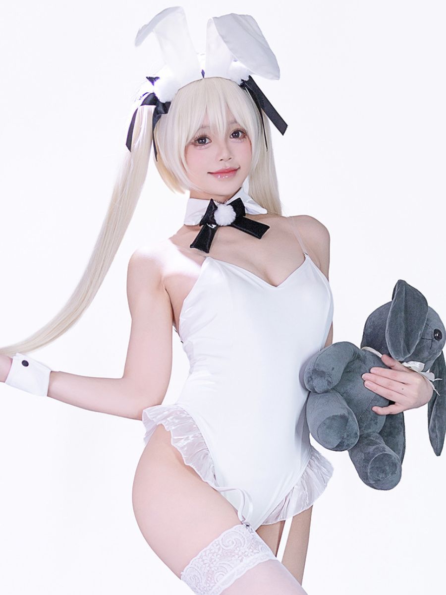 White Bunny Girl Bodysuit Lingerie Anime PU Leather Rabbit Cosplay Outfit