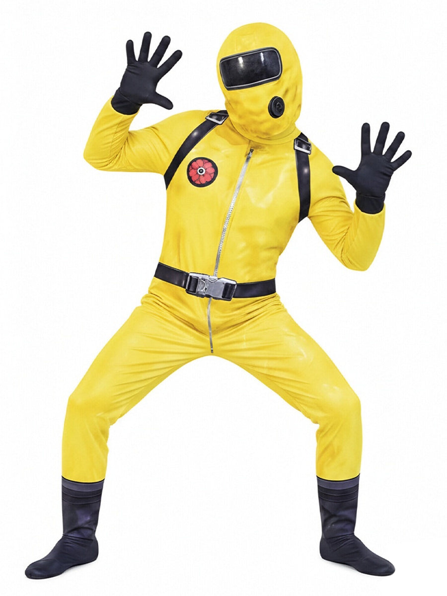 Poppy Playtime Player Hazmat Costume Yellow Hazmat Cosplay Jumpsuit with Mask and Gloves Set