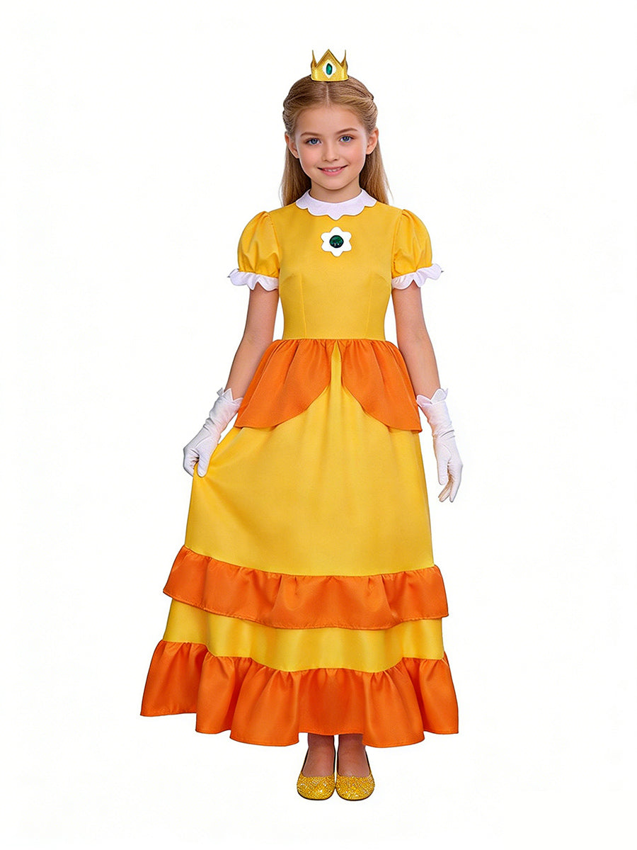 Girls Adults Super Mario Daisy Costume Yellow Princess Daisy Cosplay Outfit with Accessories