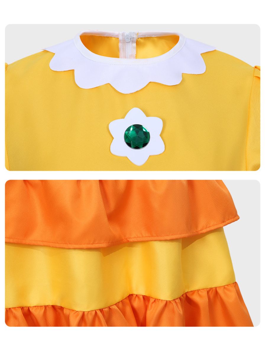 Girls Adults Super Mario Daisy Costume Yellow Princess Daisy Cosplay Outfit with Accessories