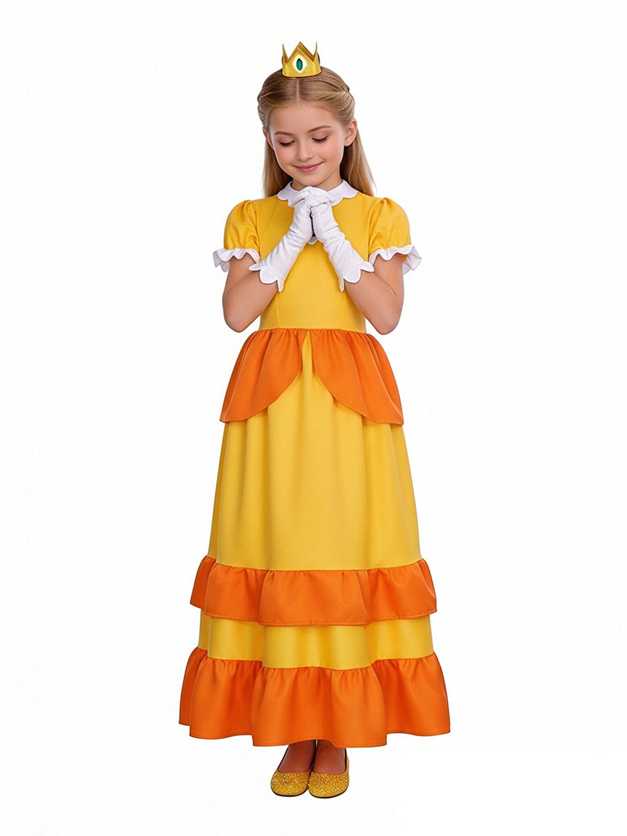 Girls Adults Super Mario Daisy Costume Yellow Princess Daisy Cosplay Outfit with Accessories