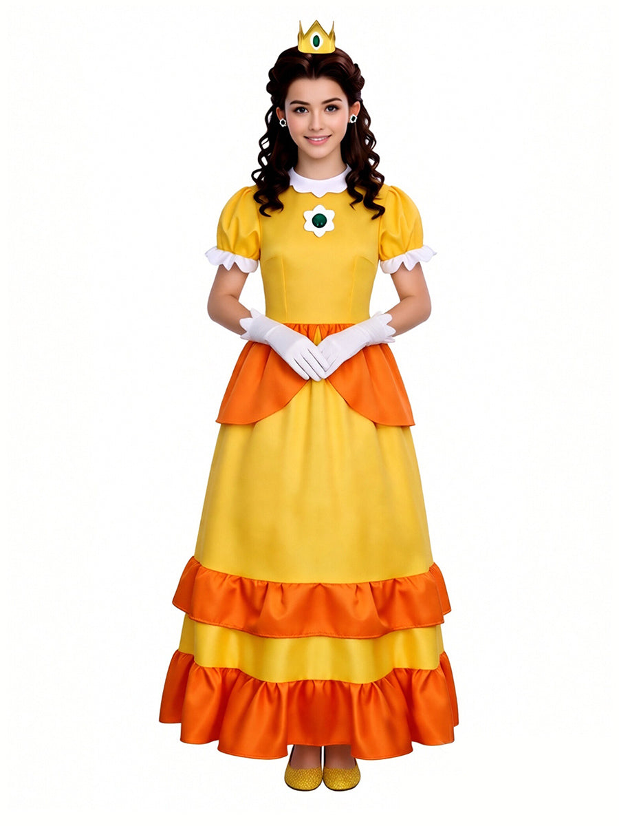 Girls Adults Super Mario Daisy Costume Yellow Princess Daisy Cosplay Outfit with Accessories