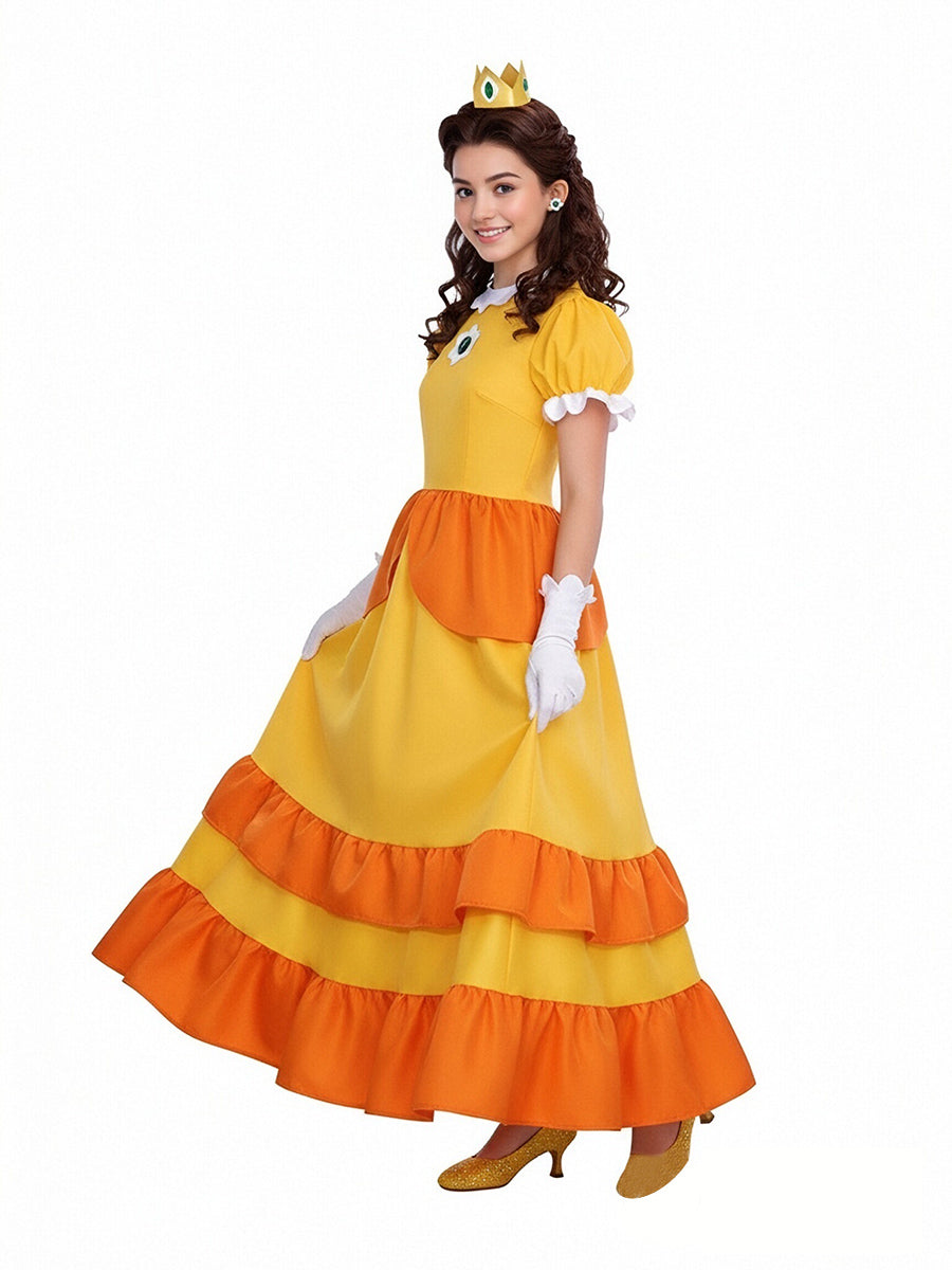 Girls Adults Super Mario Daisy Costume Yellow Princess Daisy Cosplay Outfit with Accessories