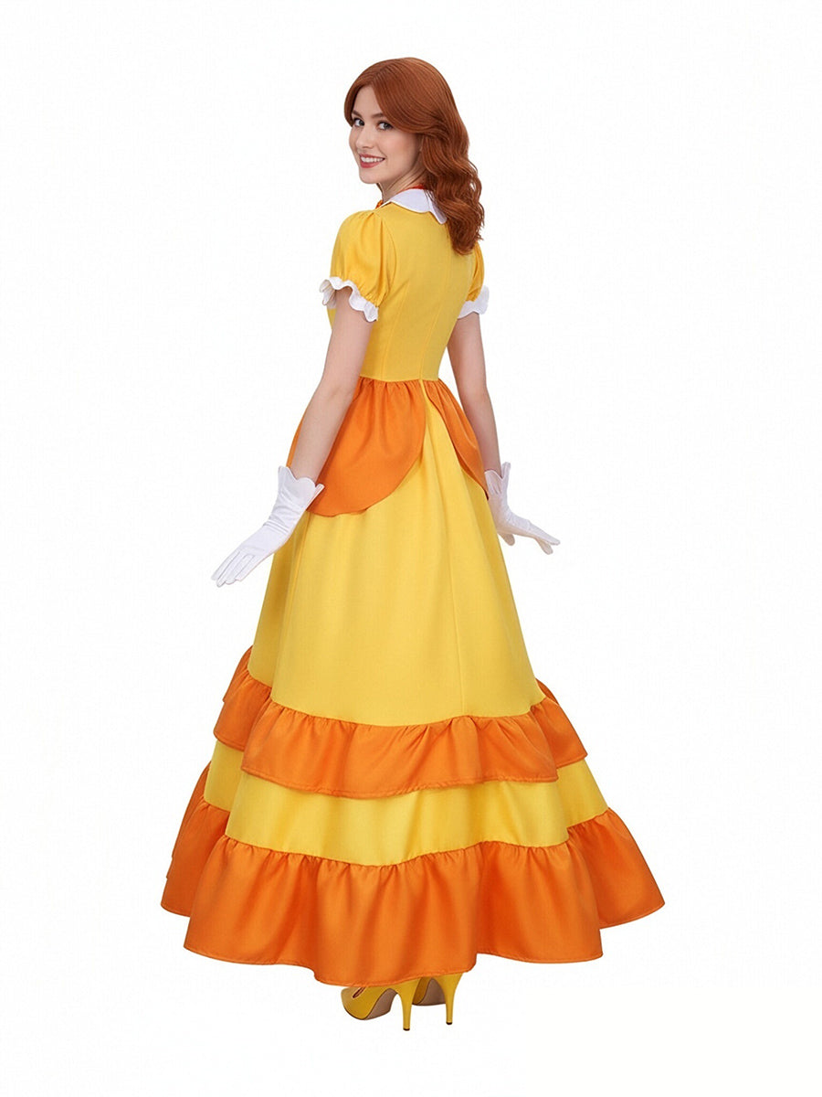Girls Adults Super Mario Daisy Costume Yellow Princess Daisy Cosplay Outfit with Accessories