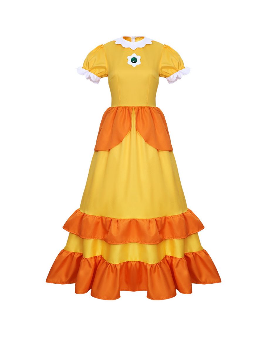 Girls Adults Super Mario Daisy Costume Yellow Princess Daisy Cosplay Outfit with Accessories