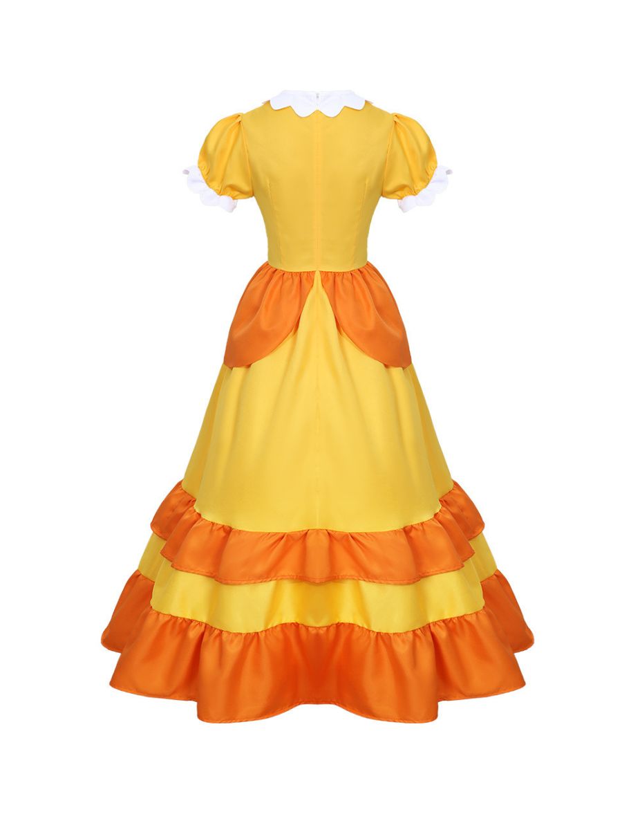 Girls Adults Super Mario Daisy Costume Yellow Princess Daisy Cosplay Outfit with Accessories