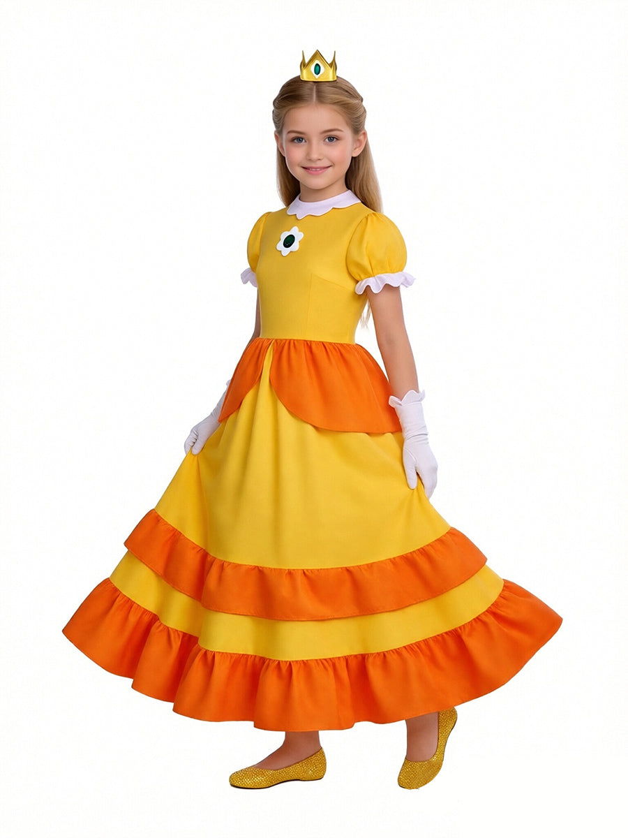 Girls Adults Super Mario Daisy Costume Yellow Princess Daisy Cosplay Outfit with Accessories 