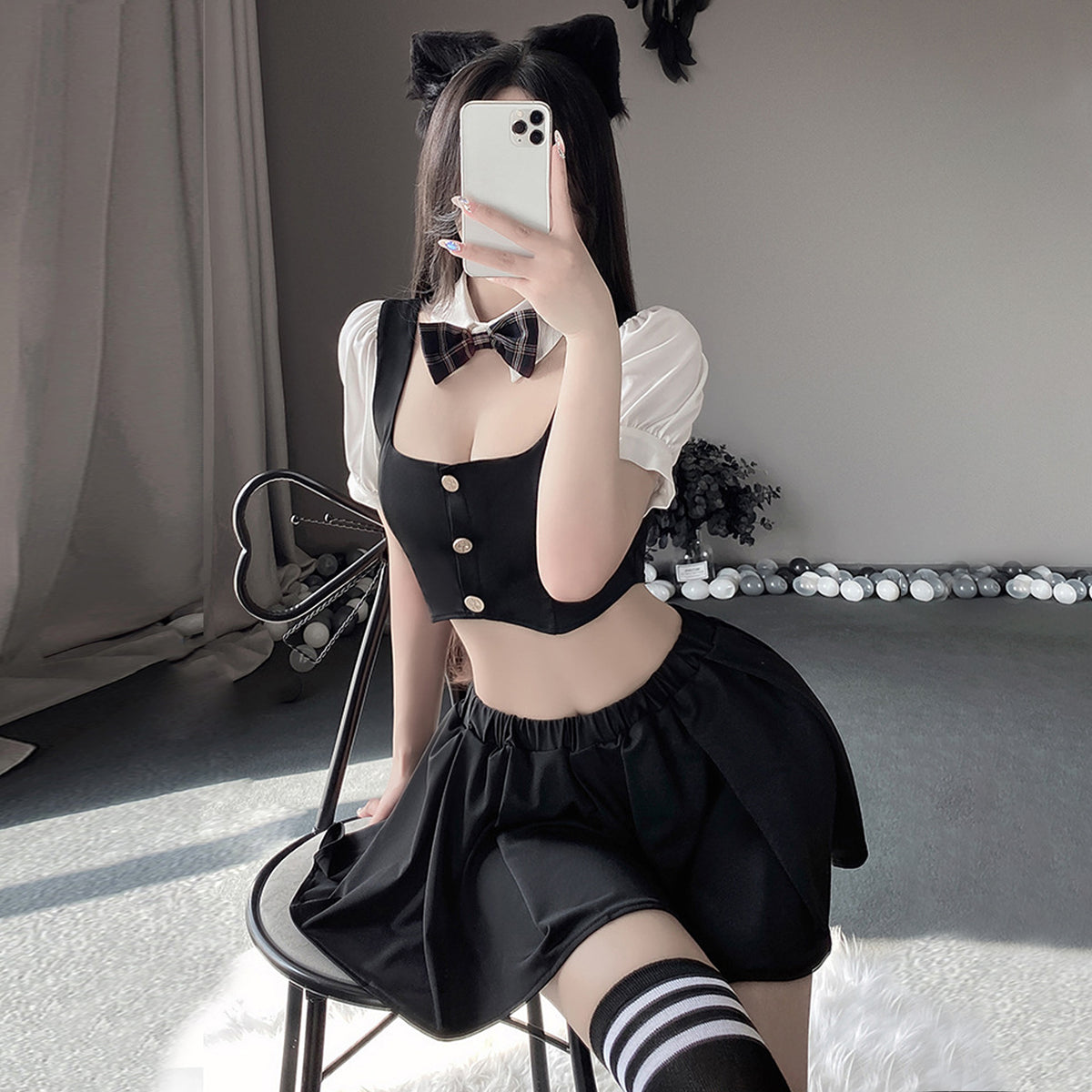 Yomorio Sexy School Girl Skirt Set Anime School Uniform Black