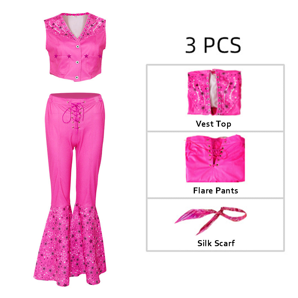 Barbiecore Cowgirl Costume Margot Robbie Pink Disco Outfits Adult Western Halloween Costume
