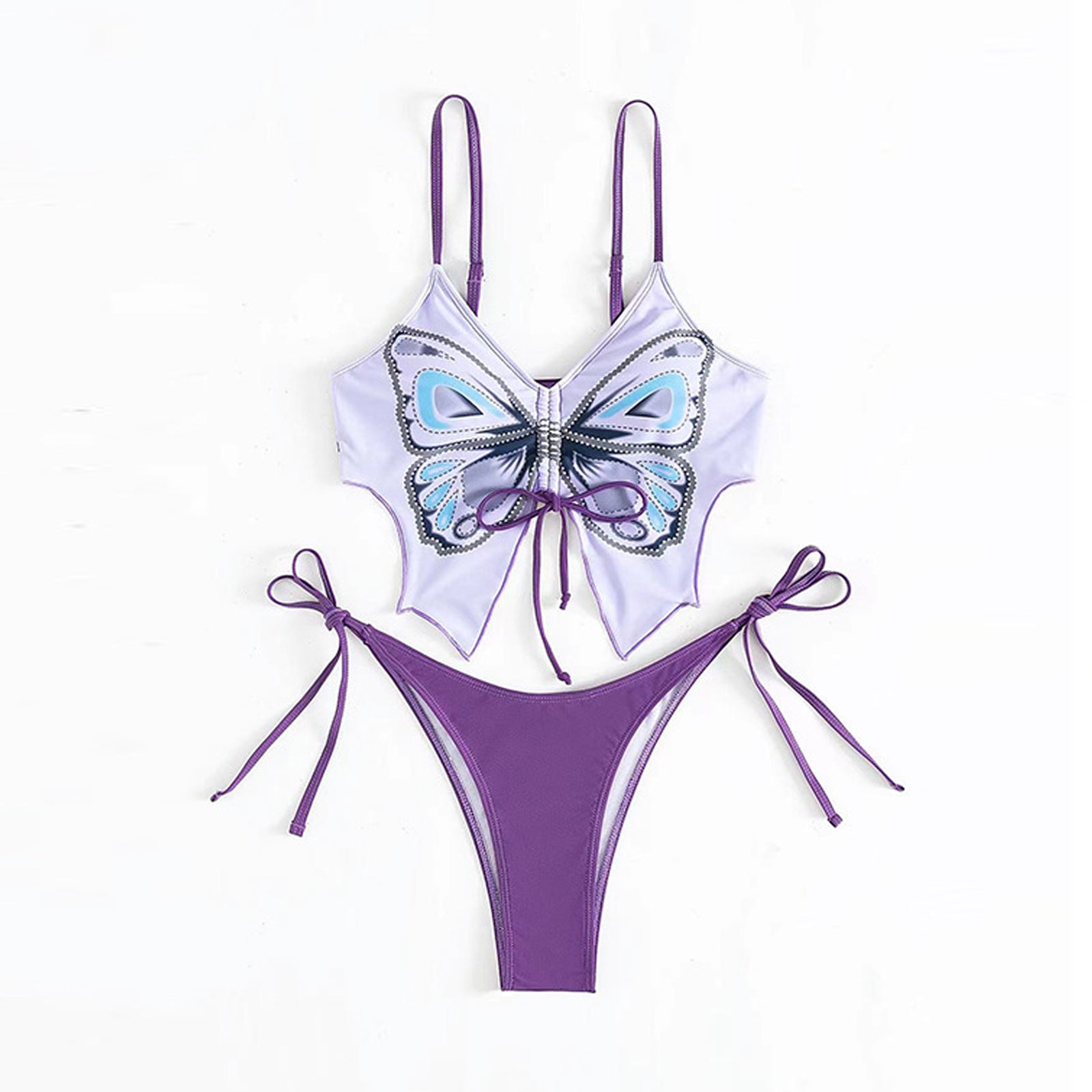 Yomorio Butterfly Bikini Set 2 Piece Drawstring Bikini Top and String Bikini Bottom