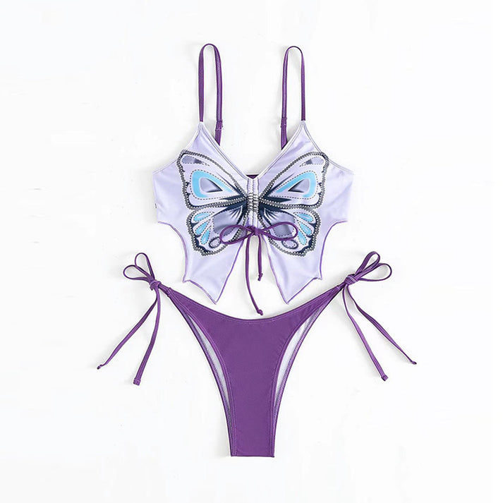 Yomorio Butterfly Bikini Set 2 Piece Drawstring Bikini Top and String ...