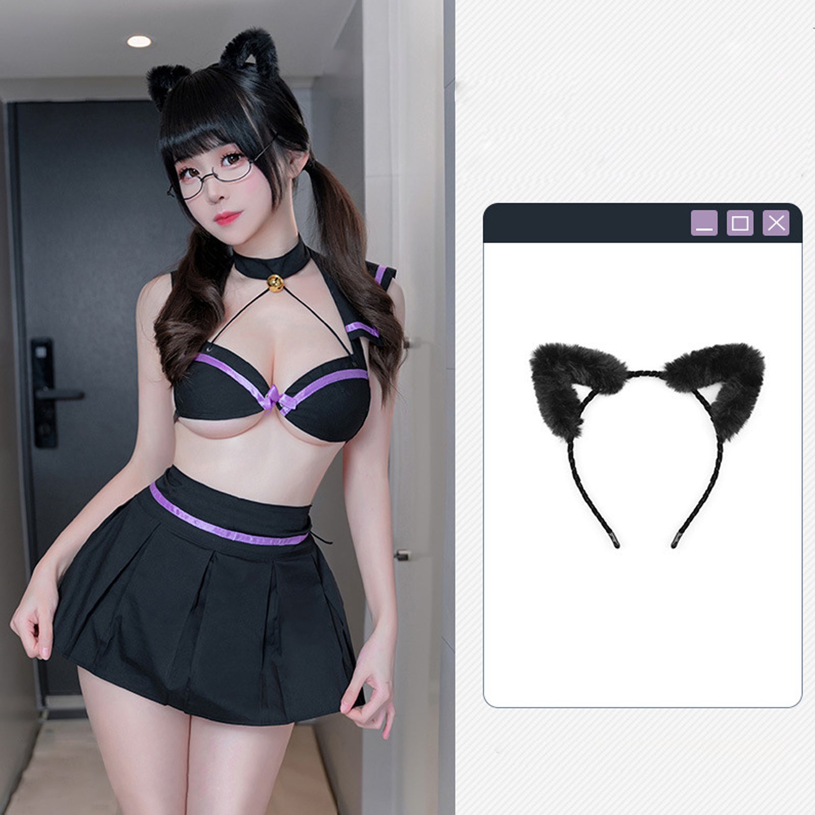 Yomorio Cat Lingerie Set Cute Preppy Anime Cosplay Costume Halter