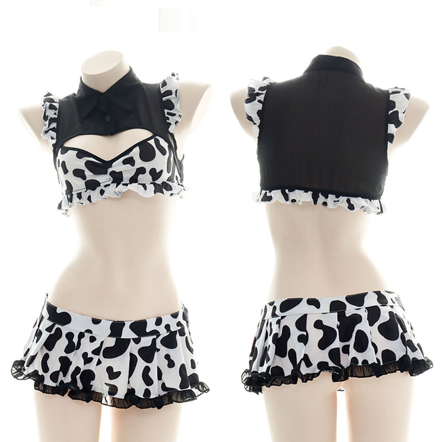 Yomorio Cute Cow Outfits 2 Piece Cow Print Lingerie Set Anime Cosplay Costumes