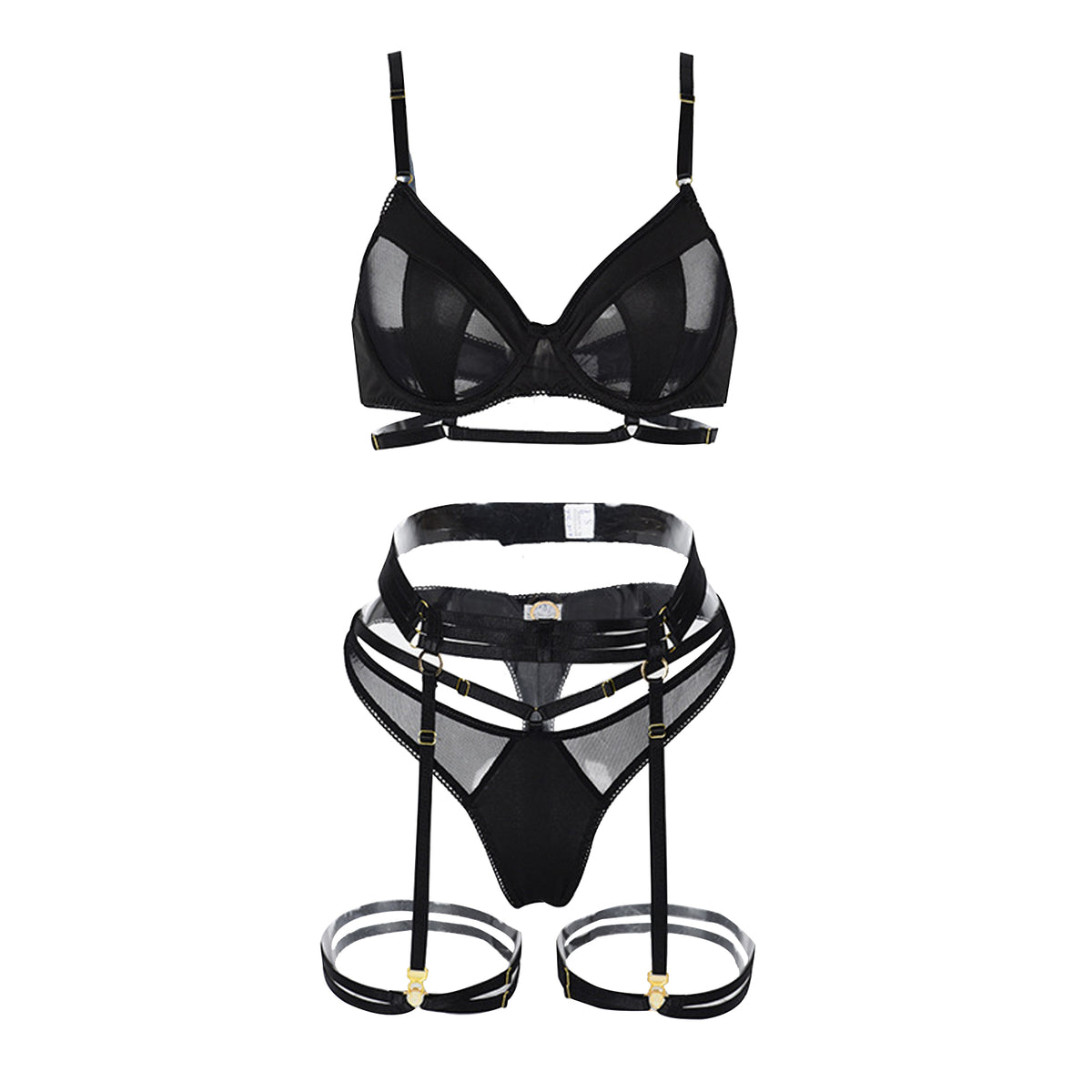 Yomorio Women's 3 Piece Bikini Set Black Strappy Swimsuit with