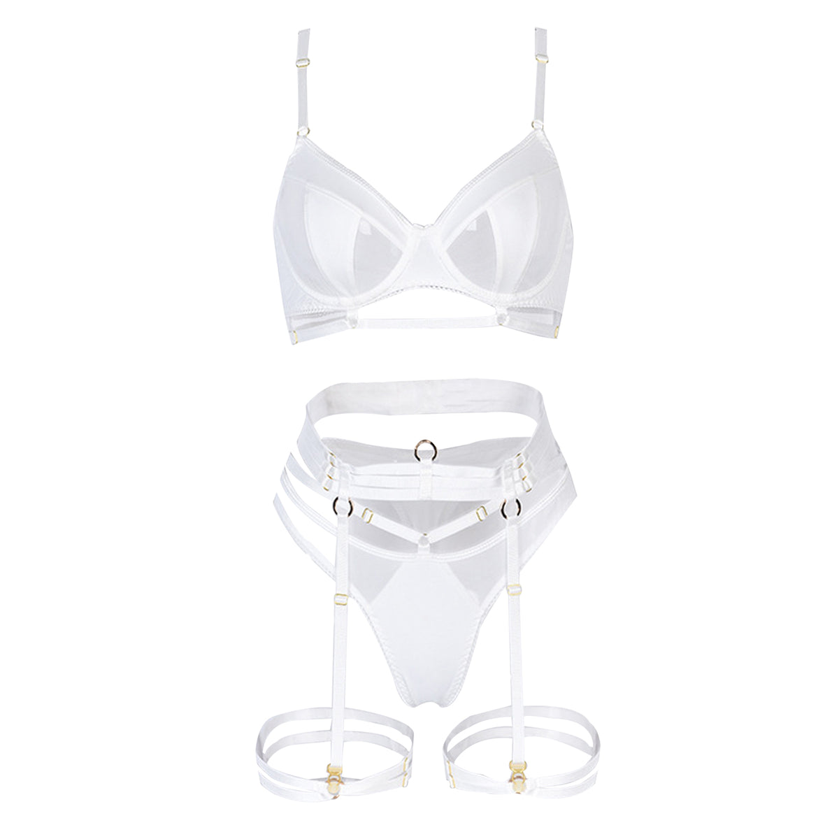 Yomorio Sexy Strappy Lingerie Set - Punk Style Mesh Bra and Panty