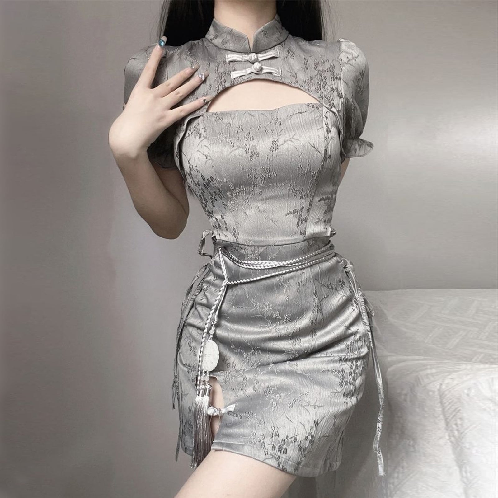 Silver Cheongsam Dress