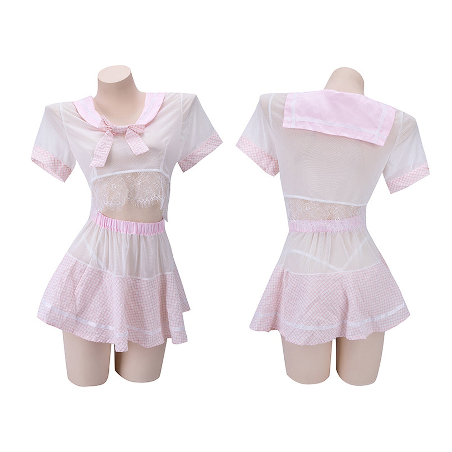 Yomorio Japanese Schoolgirl Cosplay Lingerie Sexy Short Sleeve Crop Top and Skirt Anime School Uniform