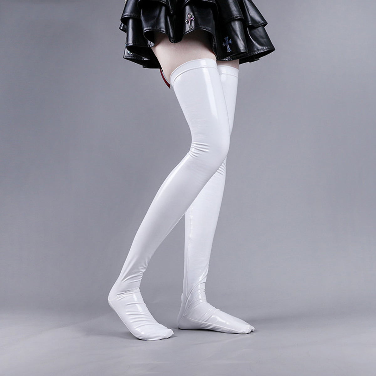 Cute Latex Thigh High Stocking 2 Color Shiny Faux Leather Cat Paw Thigh  High Socks