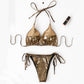 Yomorio Metallic Bikini with Cover-Up Skirt 3 Piece String Bikini Set Tie Side Swimsuit for Women