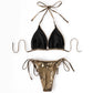 Yomorio Metallic Bikini with Cover-Up Skirt 3 Piece String Bikini Set Tie Side Swimsuit for Women