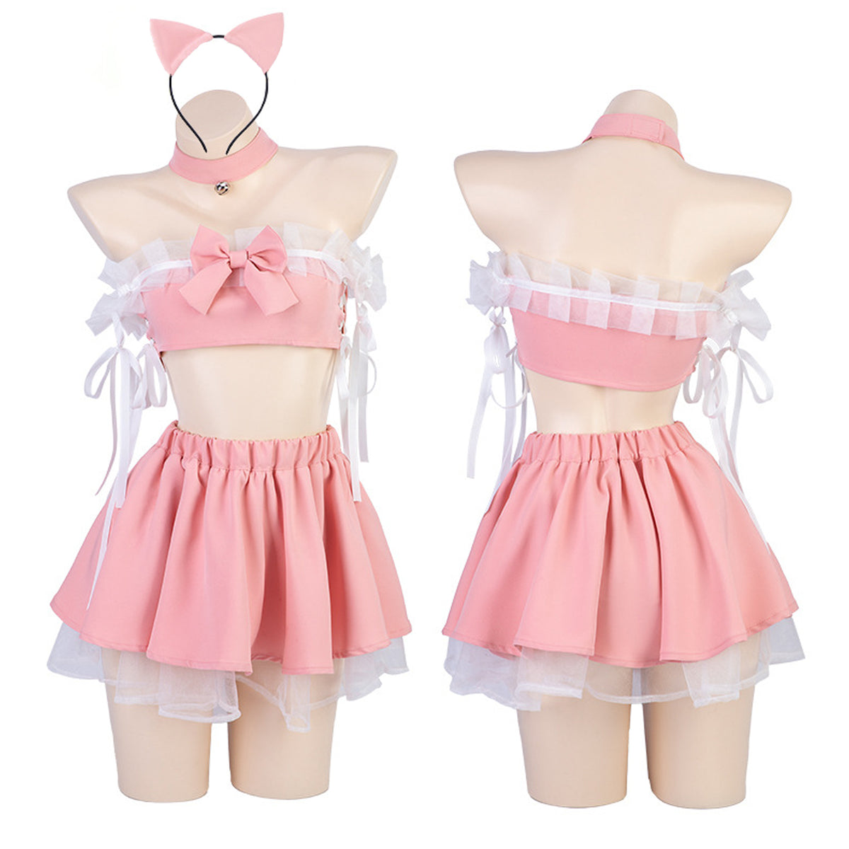 Cat Cosplay Lingerie Set Keyhole Tube Tops Pleated Skirt Outfit Cute K –  YOMORIO
