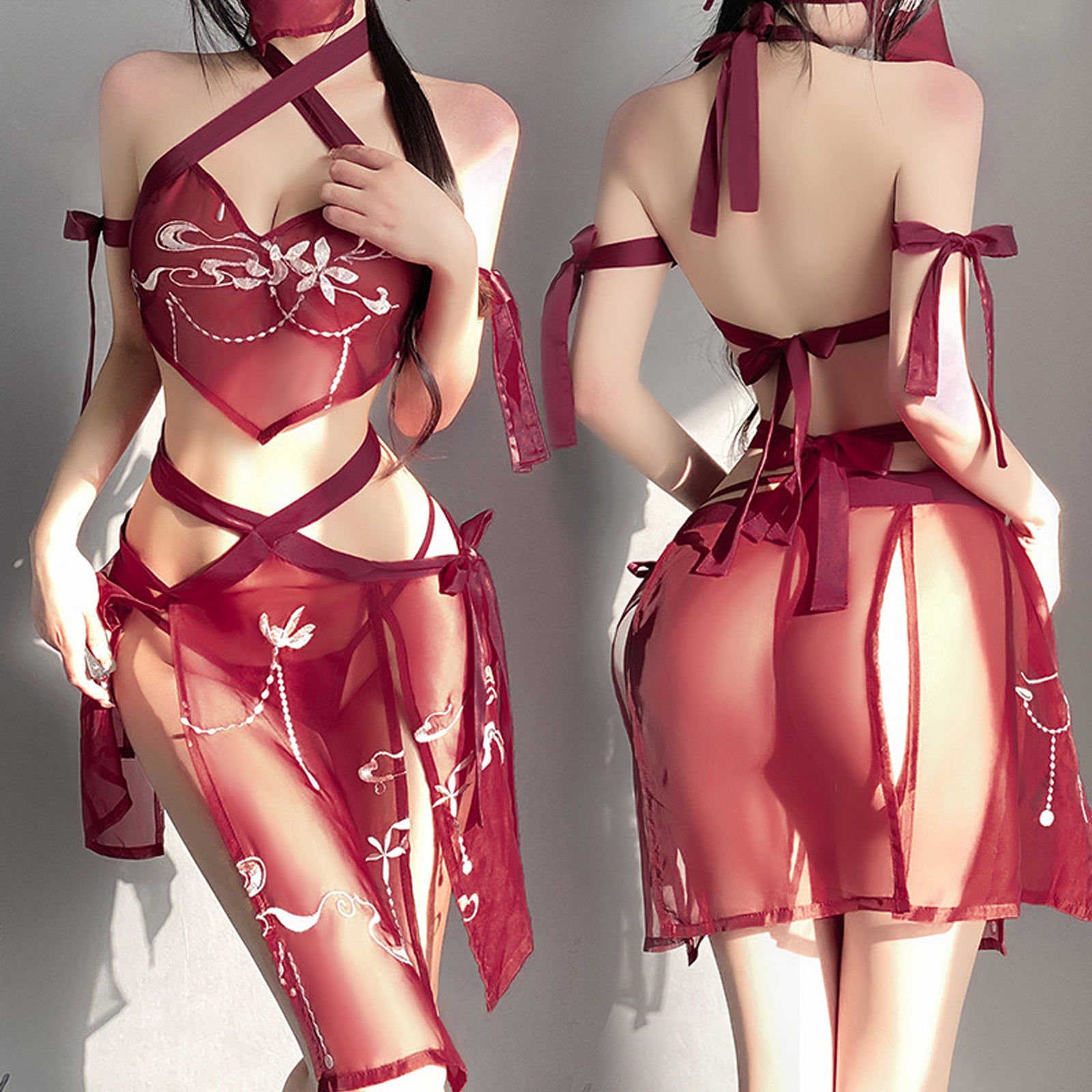 Yomorio Sexy Chinese Lingerie Set See Through Exotic Geisha Cosplay Co image