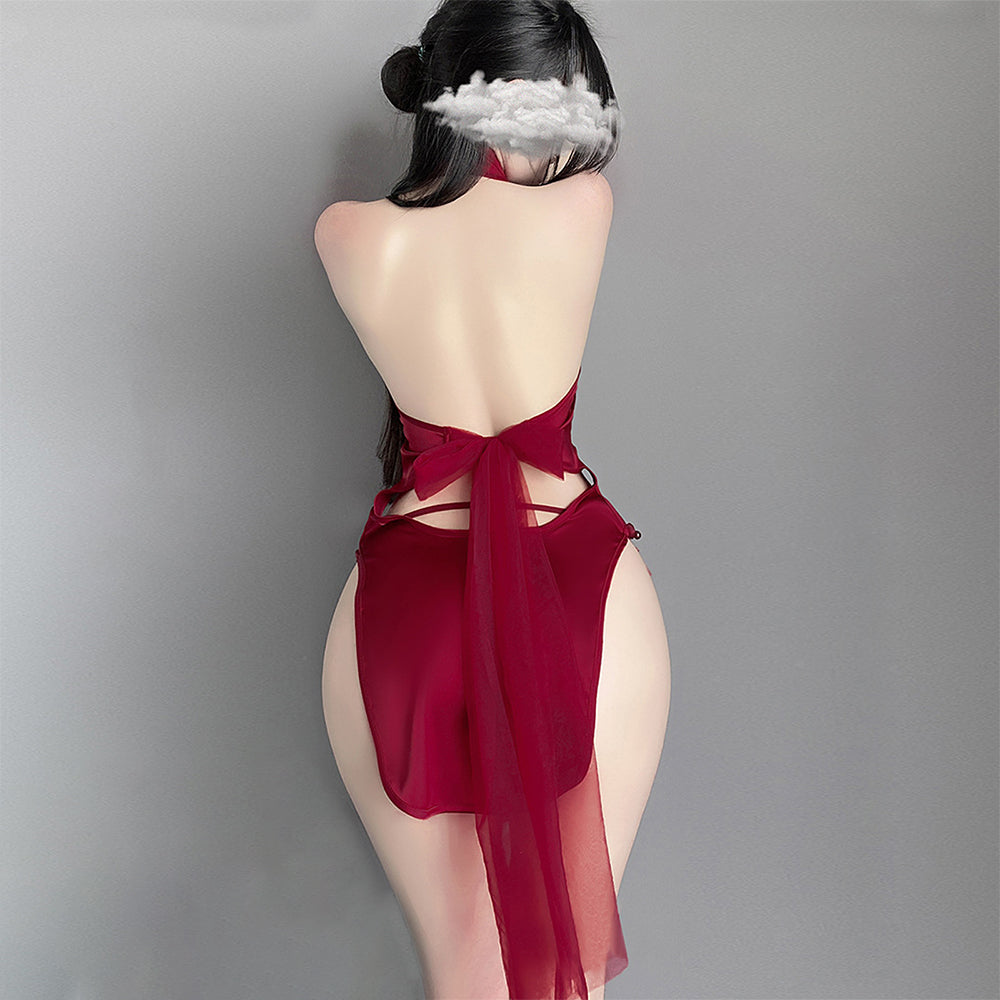 Yomorio Sexy Cosplay Costume Red Chinese Style Lingerie High Slit