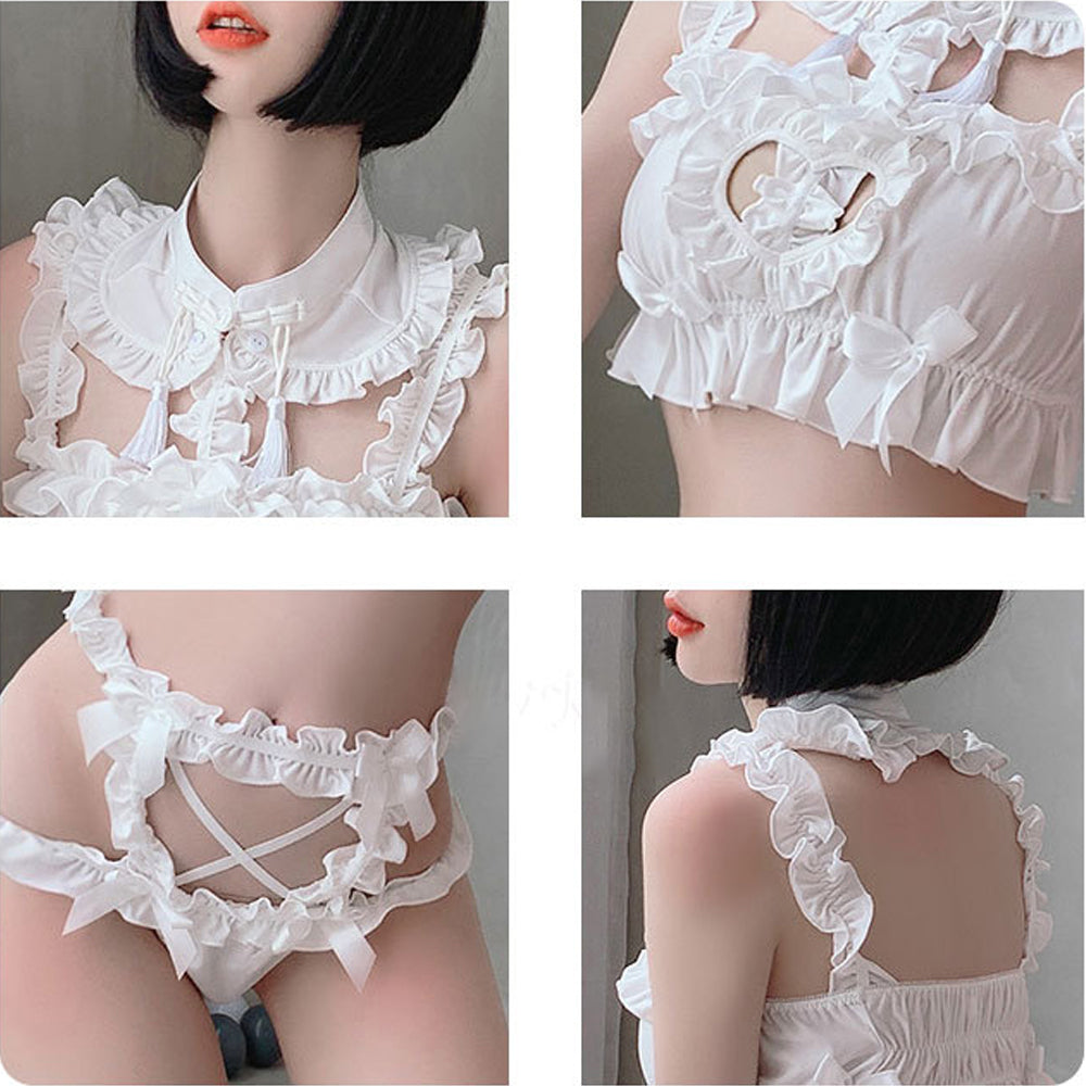 Yomorio Sexy Cosplay Lingerie Set Kawaii Anime Lolita Underwear Ruffle Heart Hollow Out Costume