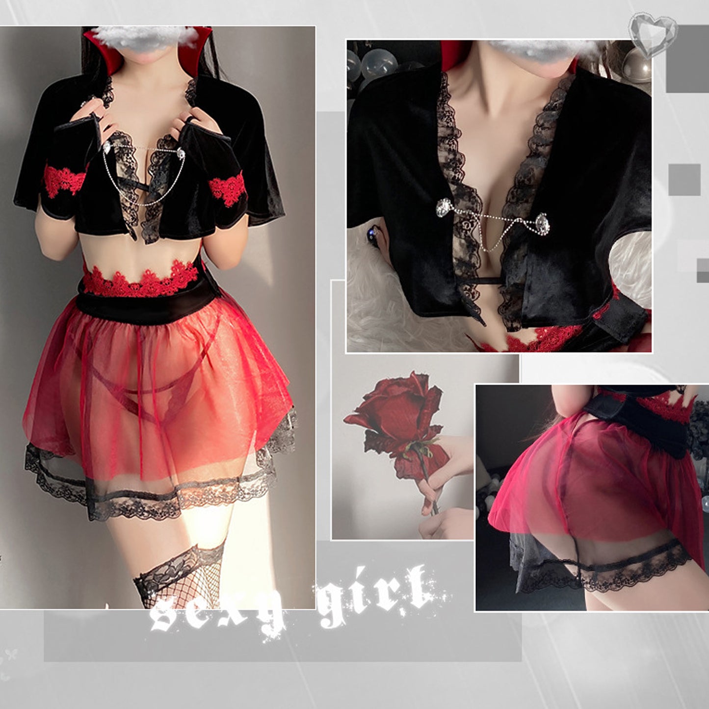 Yomorio Sexy Devil Costume Anime Demon Cospay Outfit Succubus Cosplay Lingerie Set