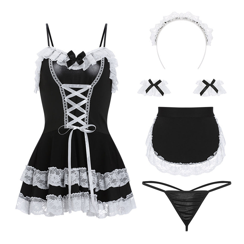 Yomorio Sexy Maid Outfit French Maid Cosplay Costumes Black Lace Trim