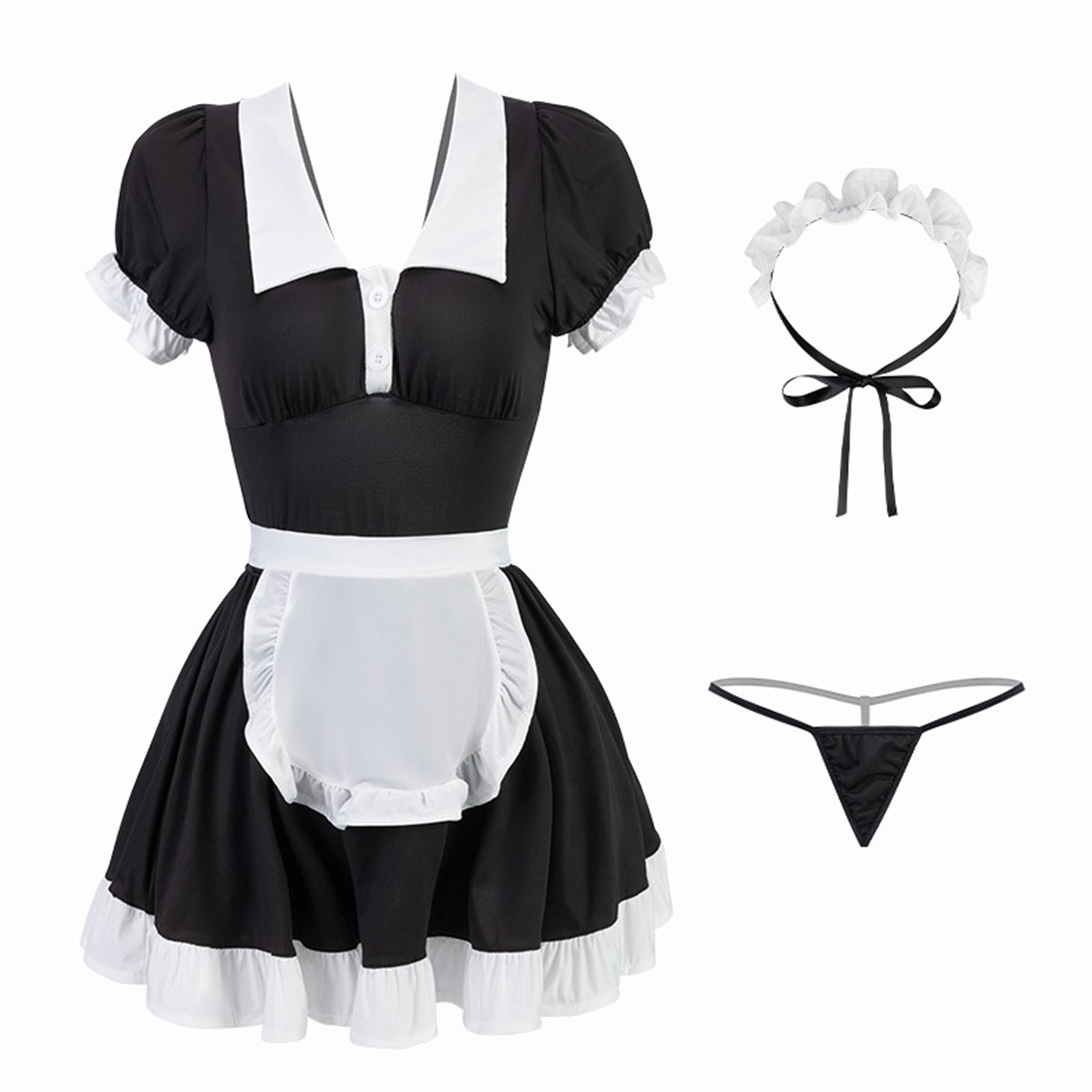 Yomorio Sexy Maid Outfit French Maid Lingerie Set Black Open Back Maid