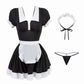 Yomorio Sexy Maid Outfit French Maid Lingerie Set Black Open Back Maid Dress with Apron