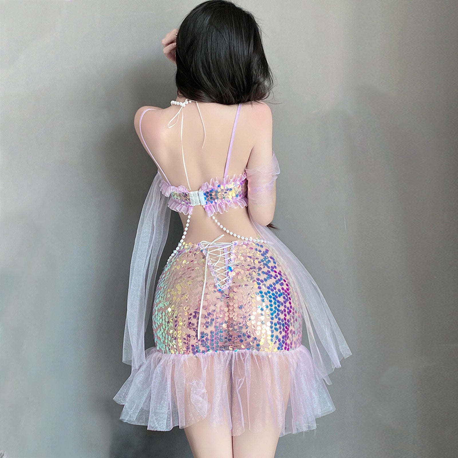 Yomorio Sexy Mermaid Lingerie Set Sequins Mermaid Cosplay Outfit Adult Halloween Costume, Purple / L Yomorio Sexy Mermaid Lingerie Set Sequins Mermaid Cosplay Outfit Adult Halloween Costume, Purple / L