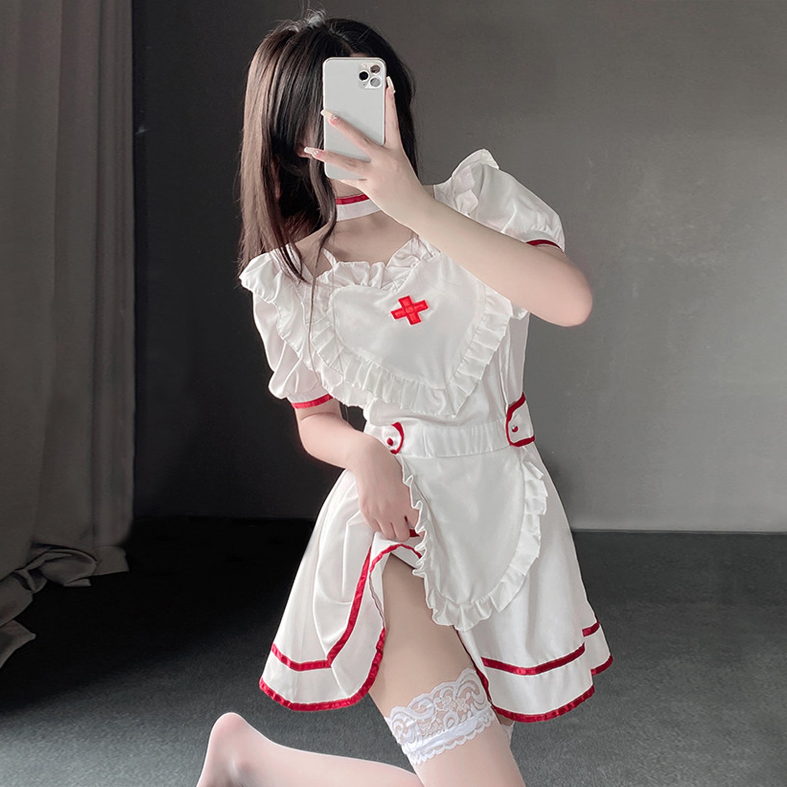 Yomorio Plus Size Nurse Cosplay Costume White Zip Front Nurse Dress Un –  YOMORIO