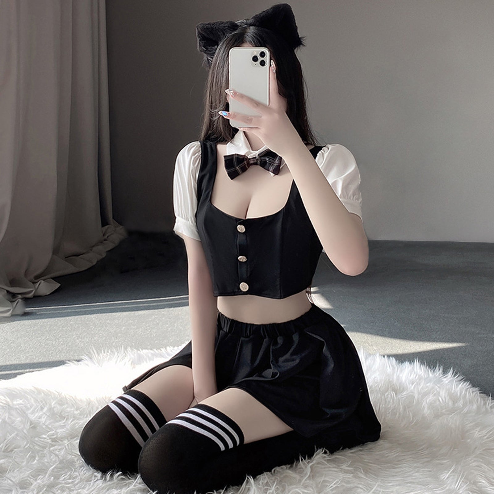 Buy QinCiao Womens Student Crop Top Plaid Mini Pleated Skirt Uniform Costumes  Anime Cosplay Outfit Navy BlueWhite L at Amazonin