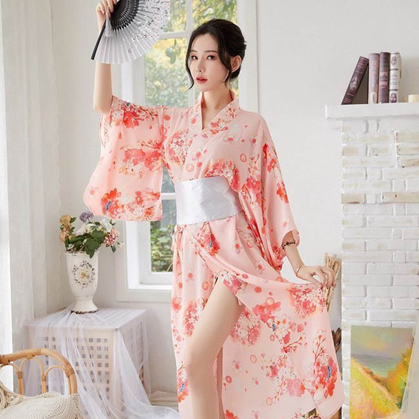 Yomorio Traditional Japanese Kimono Robe Floral Printed Long Yukata Co ...