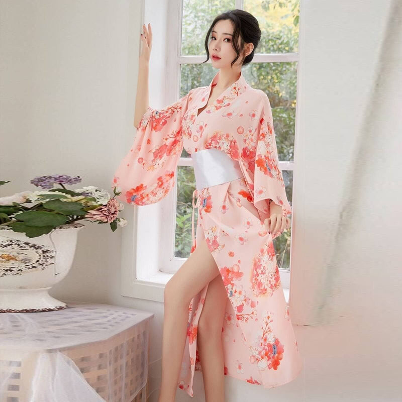 Yomorio Traditional Japanese Kimono Robe Floral Printed Long Yukata Co ...