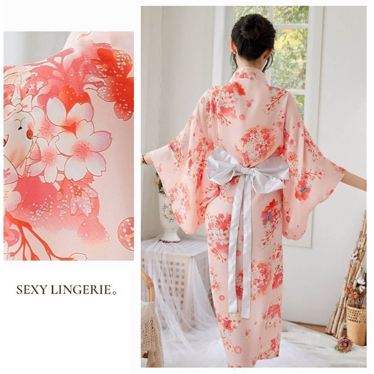 Yomorio Traditional Japanese Kimono Robe Floral Printed Long Yukata Costumes Pajamas