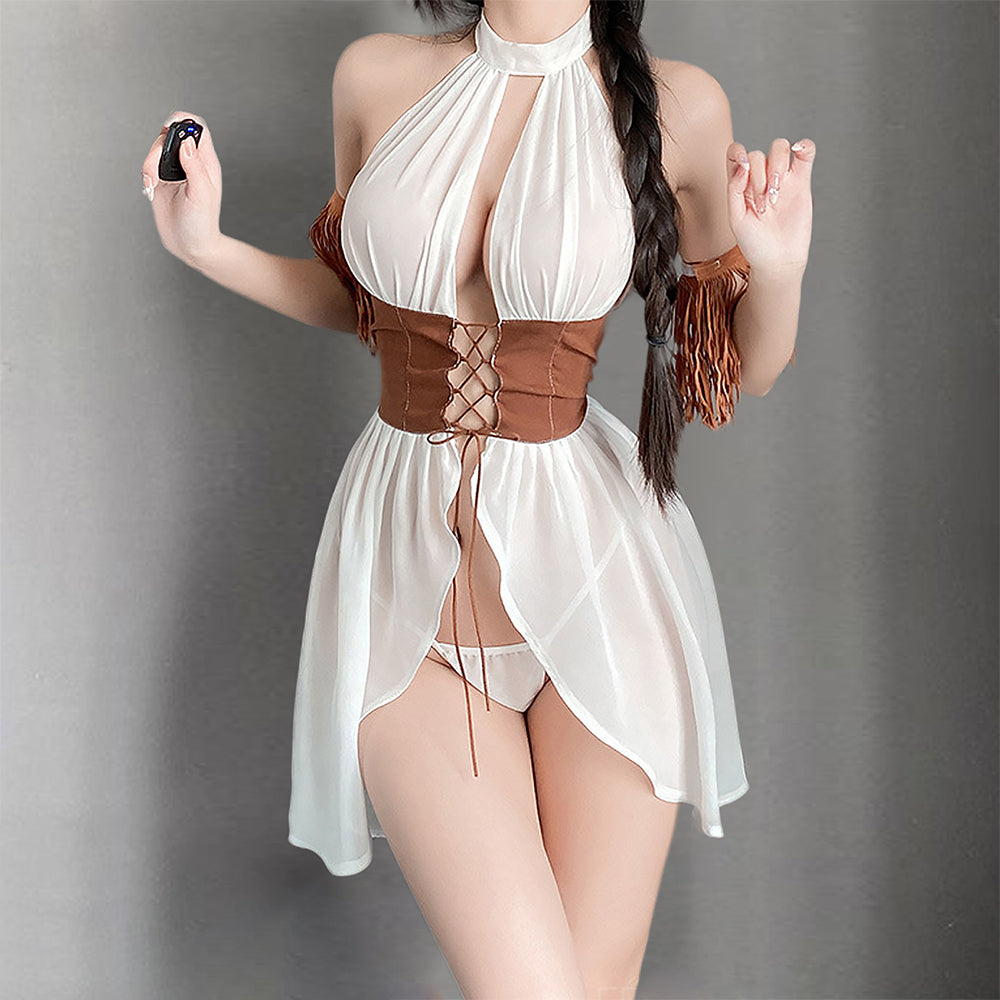 Yomorio White Flyaway Babydoll Set Open Front Halter Lingerie Dress Sexy Exotic Nightgown