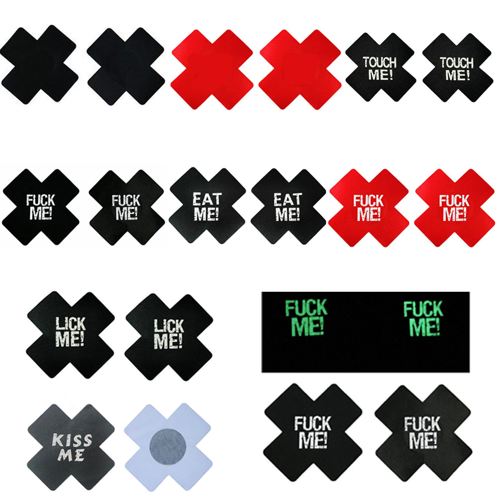 10 Pack Black Red Cross Pasties Letter Print Nippe Covers Black Lumino ...