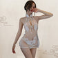 Sexy See Through Cheongsam Floral Embroidery Hollow Out  Lingerie Cosplay Costume