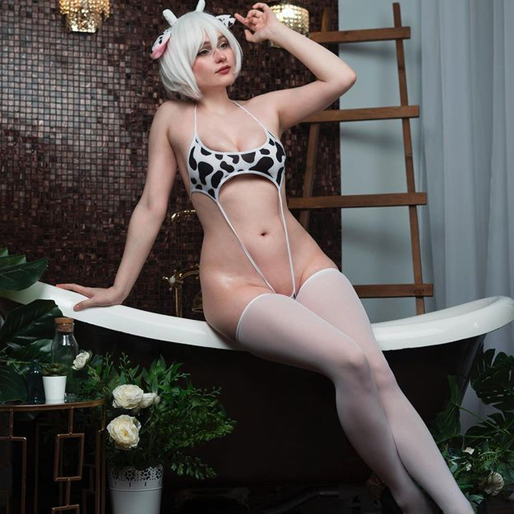 Japanese Milk Leopard Cow Print  Anime Lingerie Bikini Costume for Sex
