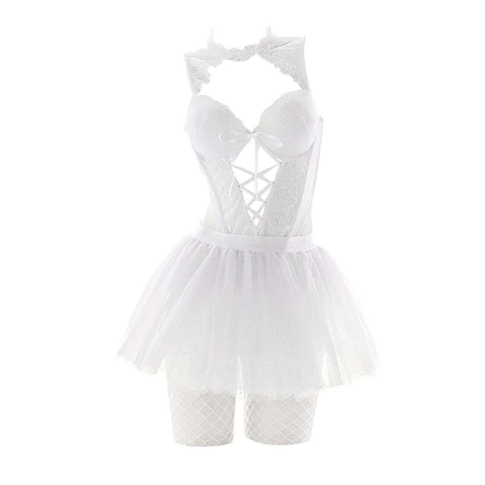 Lace Bridal Lingerie Costume Set Lolita Chemise Sheer Princess Dress