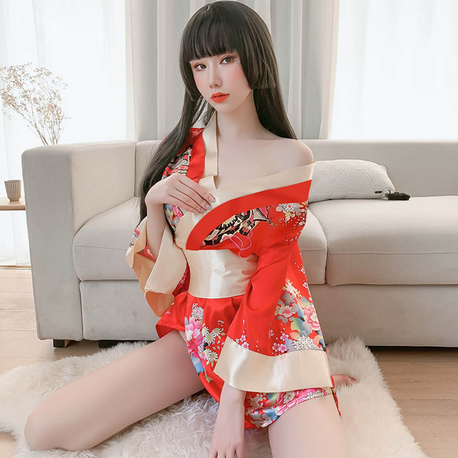 2 Colors Women's Tradtional Japanese Yukata Kimono Flower Print Short Kimono Cosplay Costume