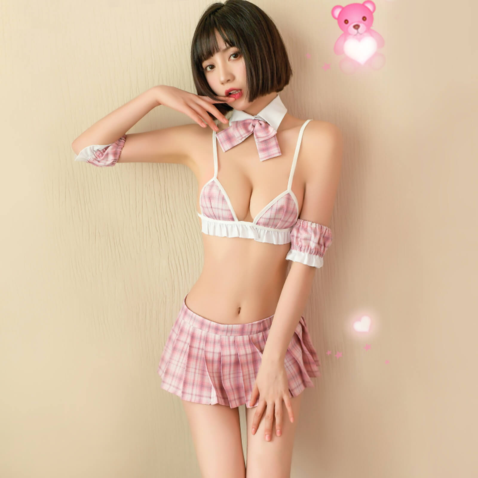 JK Puff Sleeve Cosplay Lingerie Pleated Skirt Anime Costume Schoolgirl Uniform Bikini Set