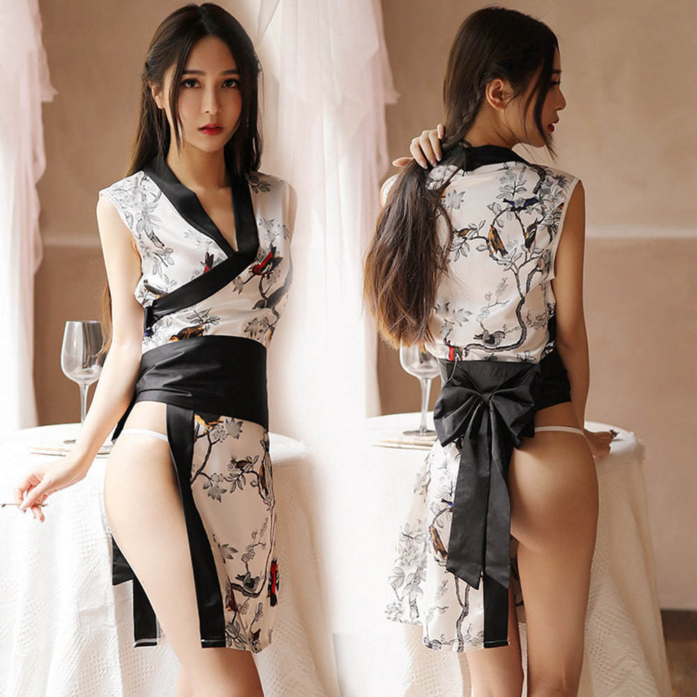 Japanese Cheongsam High Split Kimono Bathrobe Anime Cosplay Costume